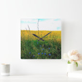 Bellaの青チコリー スクエア壁時計 (ホーム)