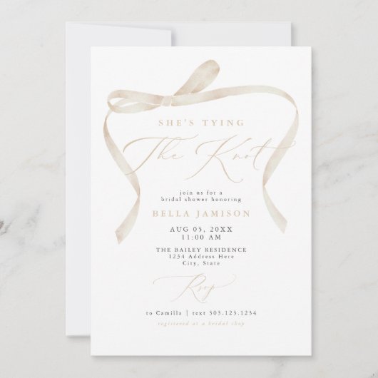 BELLAアイボリーボウタイイングザノットブライダルシャワー 招待状 (正面)