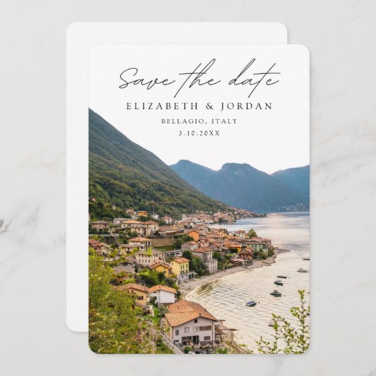 Bellagioイタリアの結婚式の日付を保存 招待状 (正面/裏面)
