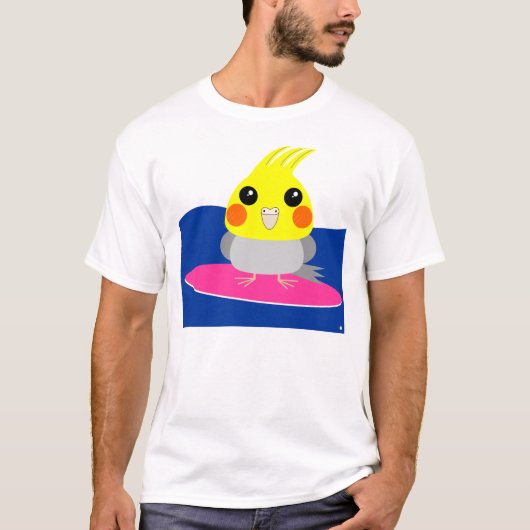 BelleBelleのキャラクターのcockatielまたは鳥のサーフィン Tシャツ (正面)