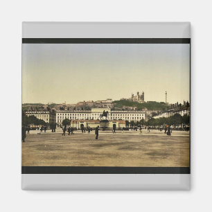 Bellecourの場所、ライオン、フランスのヴィンテージPhotochrom マグネット