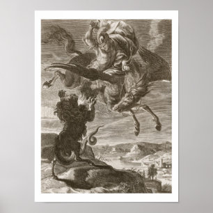 BellerophonによってはChimaera 1731年が戦います(版木、銅版、版画) ポスター