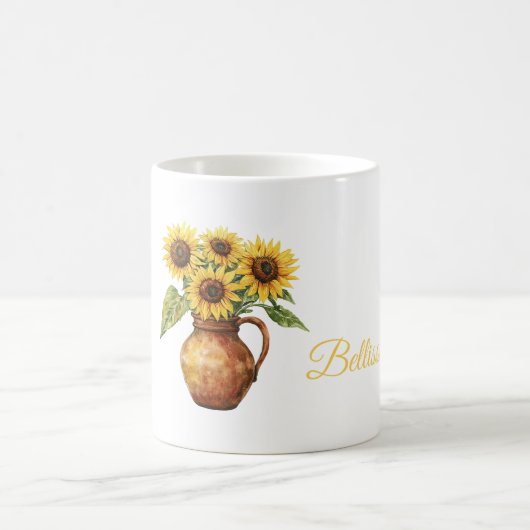 Bellissima (beautiful) Sunflowers in Vase コーヒーマグカップ (中央)