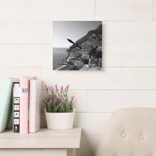 Bellissima Positano 1 - BW スクエア壁時計 (読書スペース)