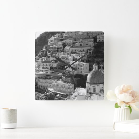 Bellissima Positano 2 - BW スクエア壁時計 (ホーム)