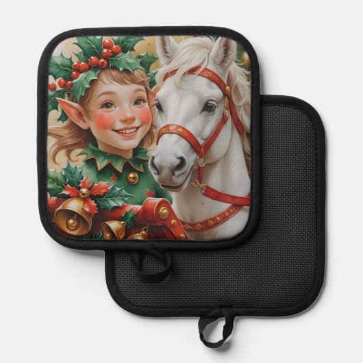 Bells Holly and Horse Christmas Elf 鍋敷き (正面/裏面)
