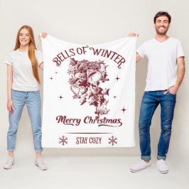 Bells of Winter Vintage Christmas フリースブランケット