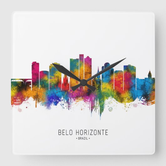Belo Horizonte Brazil Skyline スクエア壁時計 (正面)