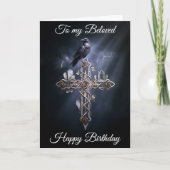 Beloved Personalized Gothic Cross Raven Birthday カード (正面)