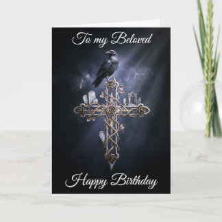 Beloved Personalized Gothic Cross Raven Birthday カード