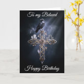 Beloved Personalized Gothic Cross Raven Birthday カード (黄色い花)