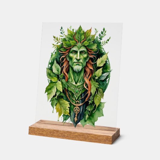 Beltane Celtic Greenman Forest God Sabbat Altar アクリルサイン (傾斜)