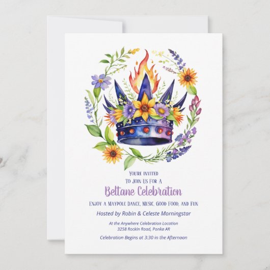Beltane Fire Crown Summer Floral Sabbat Party 招待状 (正面)