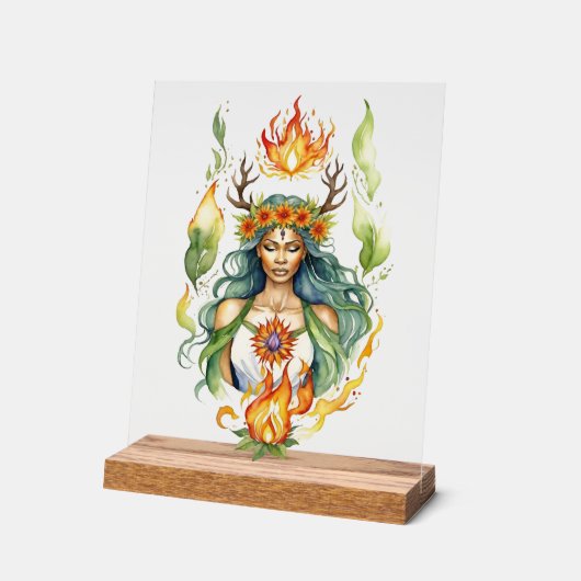 Beltane Fire Summer Goddess Floral Sabbat Altar アクリルサイン (傾斜)