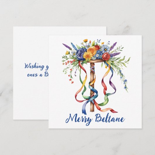 Beltane Maypole Floral Summer Begins Sabbat シーズンカード (正面/裏面)