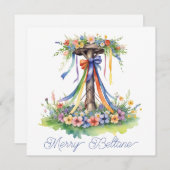 Beltane Maypole Floral Summer Begins Sabbat シーズンカード (正面/裏面)