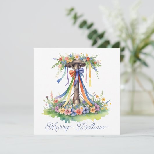 Beltane Maypole Floral Summer Begins Sabbat シーズンカード (スタンド正面)