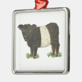 「Beltie」ベルトを付けられたギャロウェー メタルオーナメント (左)