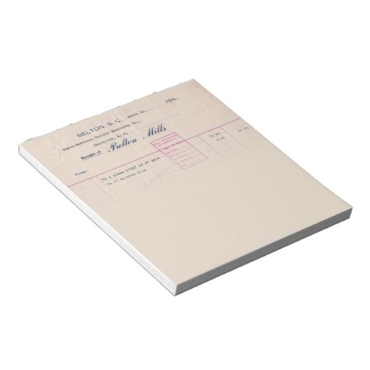 Belton Mills Belton, SC Receipt Notepad ノートパッド (アングル)