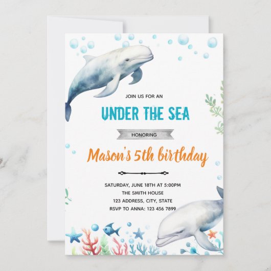 Beluga Whale birthday invitation 招待状 (正面)