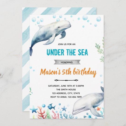 Beluga Whale birthday invitation 招待状 (正面/裏面)