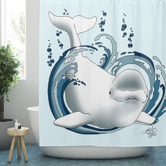 Beluga Whale Blue シャワーカーテン