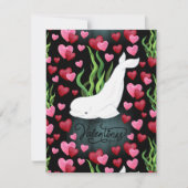Beluga Whale Love Valentine’s Day Card in Black ノートカード (正面)