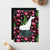 Beluga Whale Love Valentine’s Day Card in Black ノートカード (正面/裏面インサイチュ)