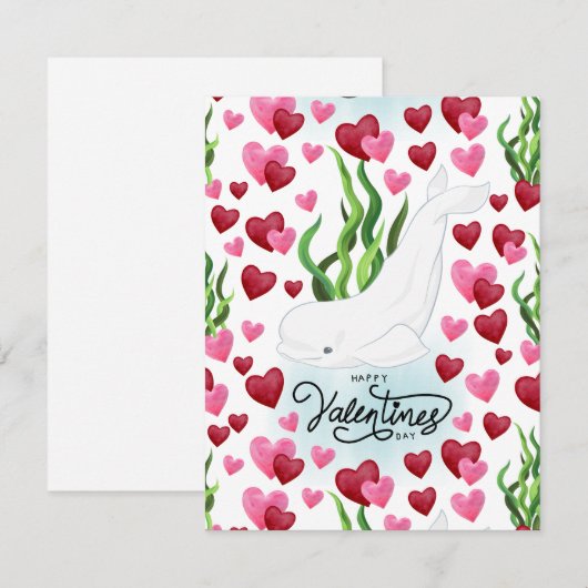 Beluga Whale Love Valentine’s Day Card in White ノートカード (正面/裏面)