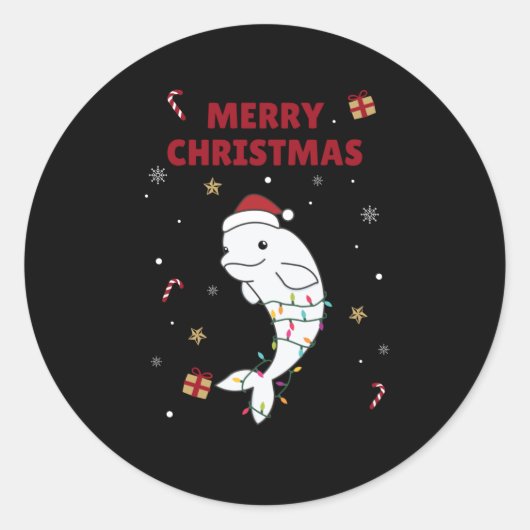 Beluga Whale Merry Christmas Winter Animals Whales ラウンドシール (正面)