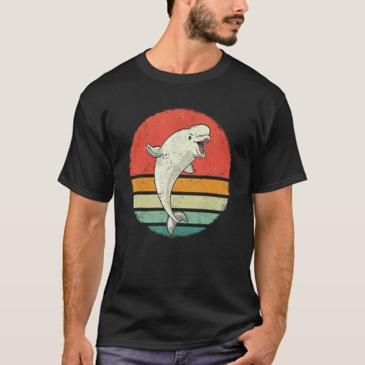 Beluga Whale Ocean Belugas Retro Sunset Tシャツ (正面)