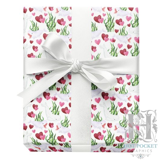 Beluga Whale Valentine Gift Wrapping Paper White ラッピングペーパー