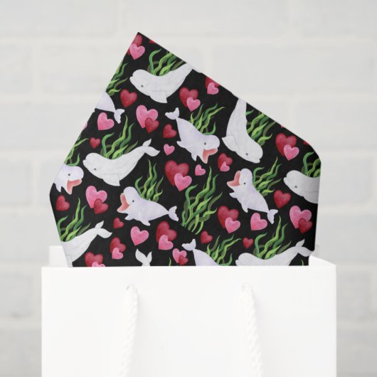Beluga Whale Valentine's Tissue Paper in Black 薄葉紙 (ギフトバッグ)