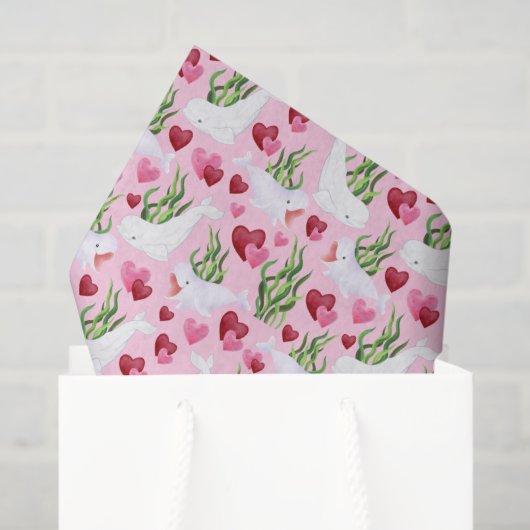 Beluga Whale Valentine's Tissue Paper in Pink 薄葉紙 (ギフトバッグ)