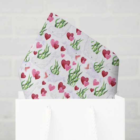 Beluga Whale Valentine's Tissue Paper in White 薄葉紙 (ギフトバッグ)