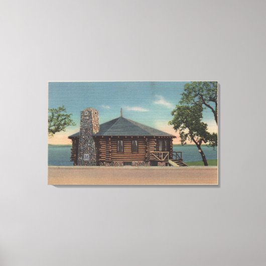 Bemidji, MN -州ビルの暖炉の眺め キャンバスプリント (正面)