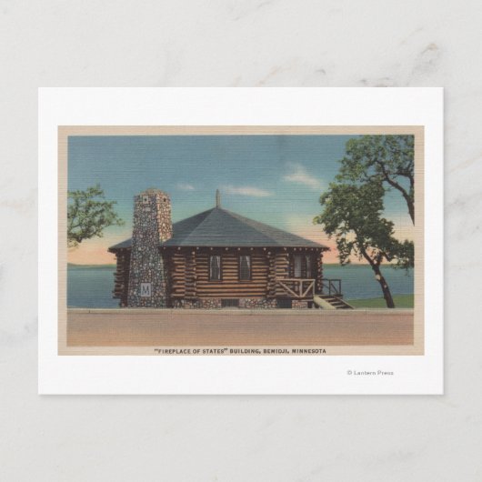 Bemidji, MN -州ビルの暖炉の眺め ポストカード (正面)