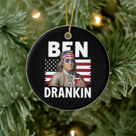 Ben Drankin Beer 7月4日ヴィンテージ国旗おもしろい セラミックオーナメント (ツリー)