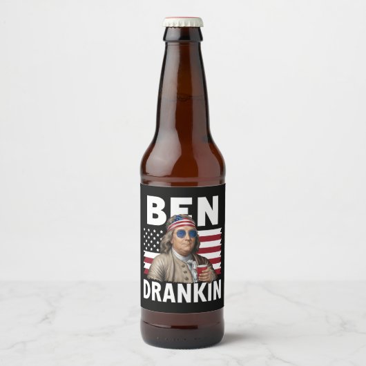 Ben Drankin Beer 7月4日ヴィンテージ国旗おもしろい ビールラベル (正面)