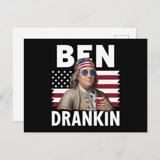 Ben Drankin Beer 7月4日ヴィンテージ国旗おもしろい ポストカード (正面/裏面)