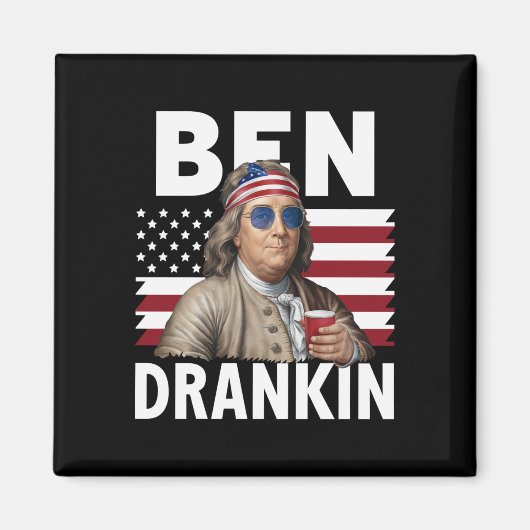 Ben Drankin Beer 7月4日ヴィンテージ国旗おもしろい マグネット (正面)