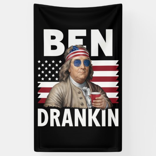 Ben Drankin Beer 7月4日ヴィンテージ国旗おもしろい 横断幕 (縦)