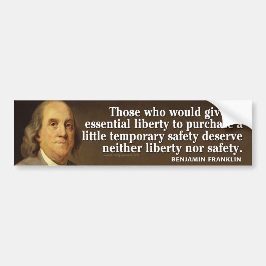Ben Franklin引用文オン自由と安全 バンパーステッカー (正面)