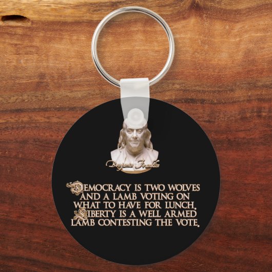 Ben Franklin引用文: 2オオカミ&よく武装した子羊 キーホルダー (正面)