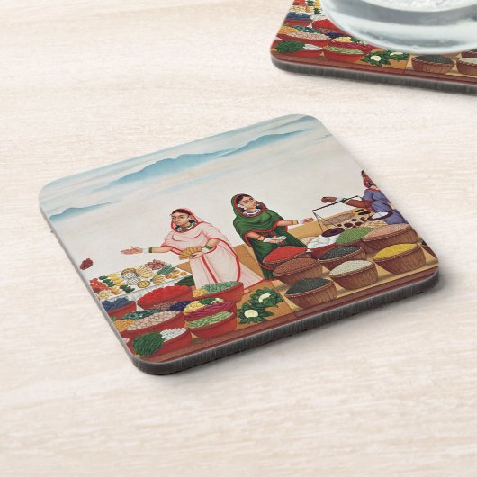 Benares、c.1840 (gouの野菜およびスパイスの市場 コースター (左側)