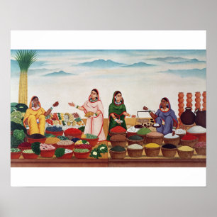 Benares、c.1840 (gouの野菜およびスパイスの市場 ポスター