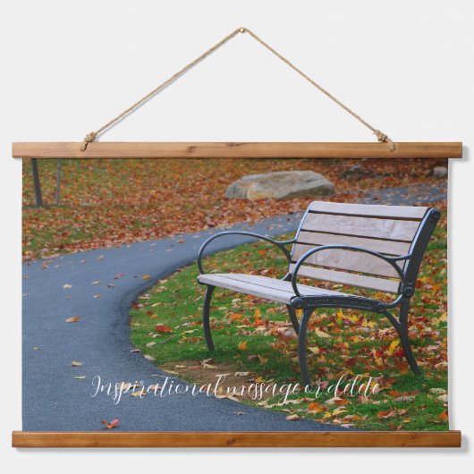 Bench Along A Fall Sidewalk Stroll 吊り下げ型タペストリー (正面)