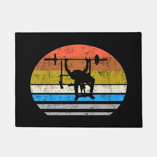bench press strength training retro vintage gift ドアマット (正面)