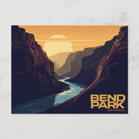 Bend Park Canyon River Vintage Art ポストカード (正面)