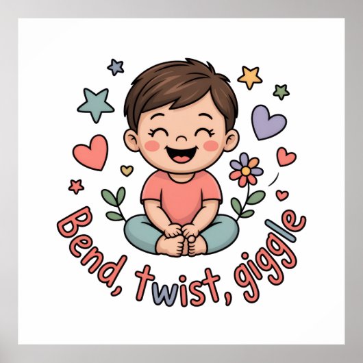 Bend twist giggle cute yoga kid ポスター (正面)
